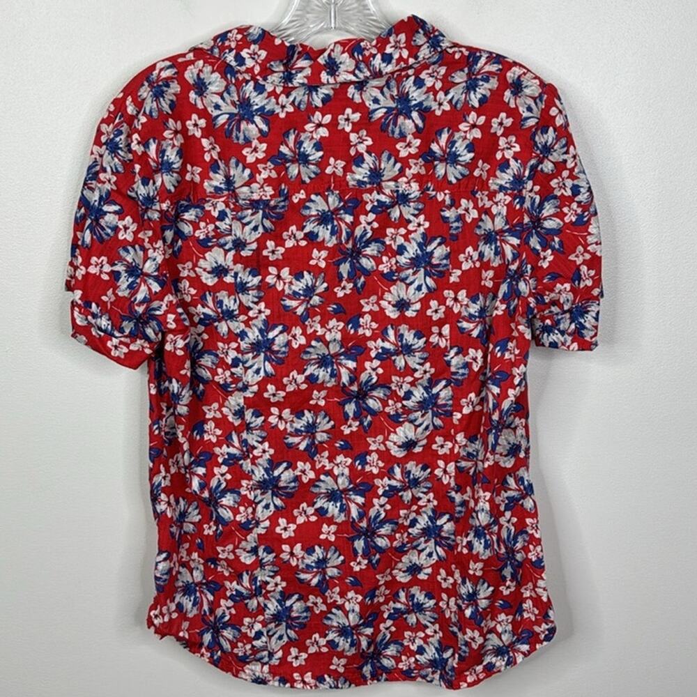 Rebecca Malone Medium M Red Blue Floral Button Down Shirt 100% Cotton Blouse - Picture 7 of 7